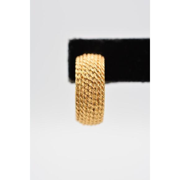 Monet Vintage Clip Earring Textured Hoops Brushed Gold Signed 1980s BinAB - Picture 6 of 12